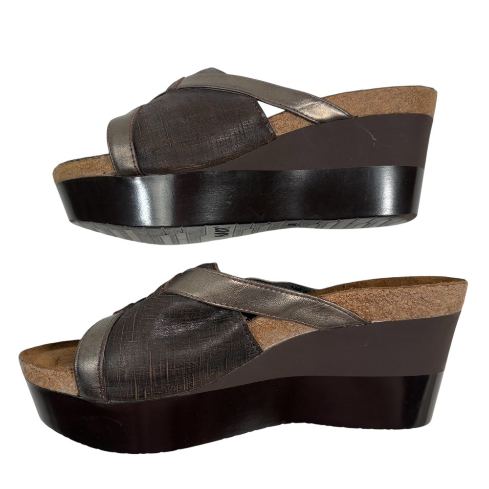 NAOT 38 Womens Slip On Platform Sandals Shoes Open Toe Brown Leather New - Picture 6 of 8